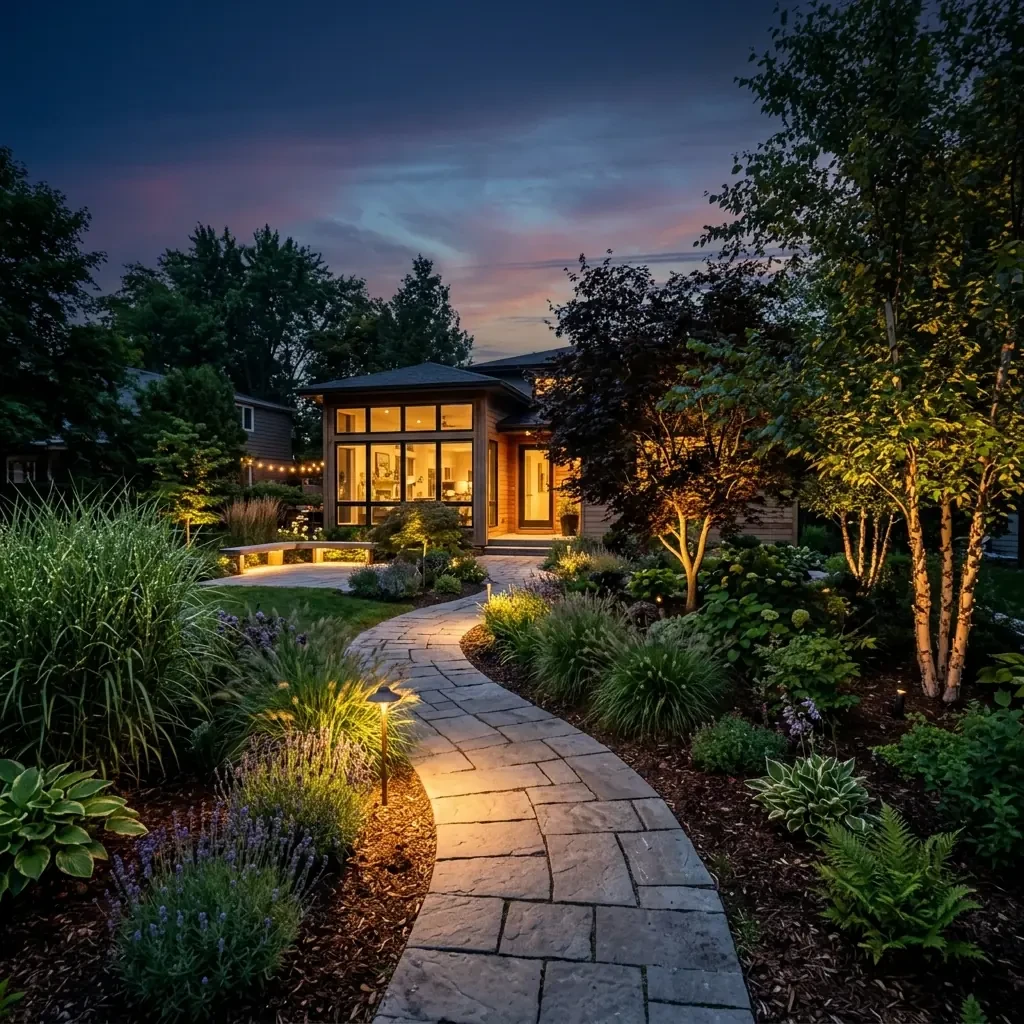 Nastrojowe oświetlenie ogrodowe po zmroku — projekt i instalacja