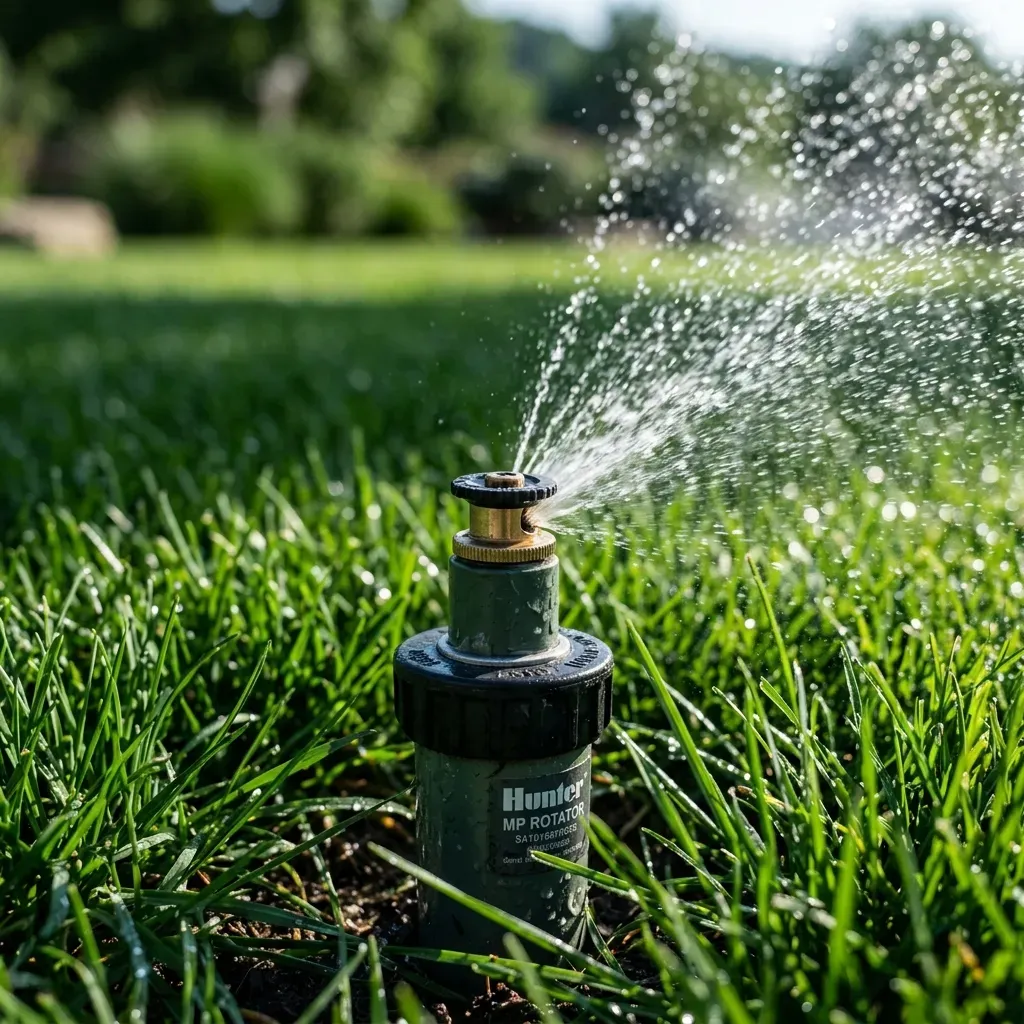 Zraszacz wynurzalny w trawniku w trakcie pracy
